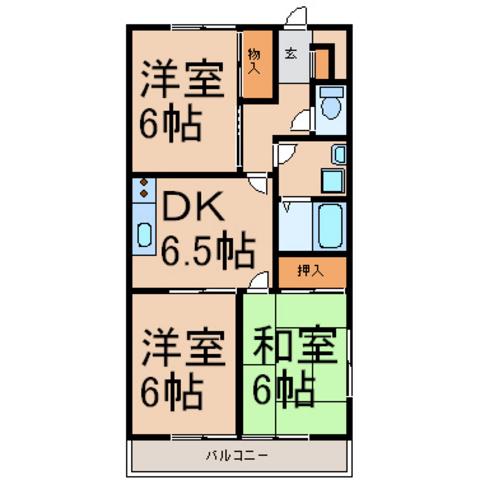 メヌエット石川(3DK/2階)の間取り写真