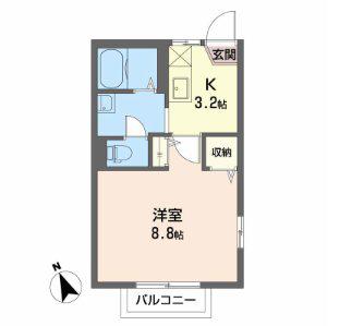 サライ21B棟(1K/2階)の間取り写真