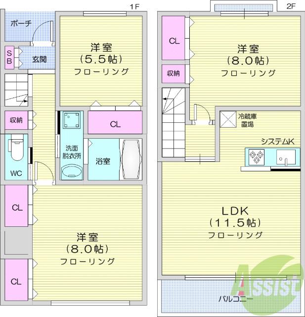 メゾネット中島丁(3LDK/1階)の間取り写真