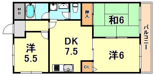 タナカハイツ(3DK/1階)の間取り写真