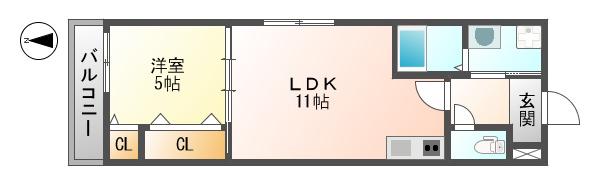 フジパレス立花町I・II番館(1LDK/3階)の間取り写真