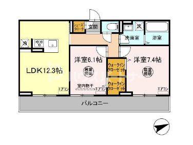 アルメリアB棟(2LDK/2階)の間取り写真