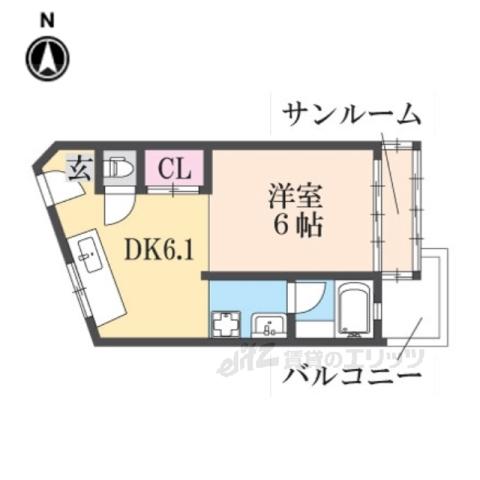 日ノ岡グリーンハイツ(1DK/4階)の間取り写真
