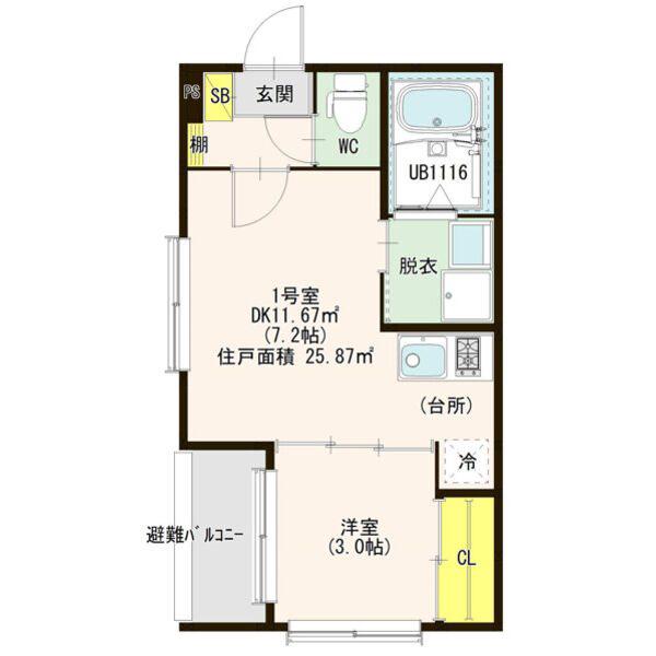 ハーモニーテラス柳森町II(1DK/2階)の間取り写真