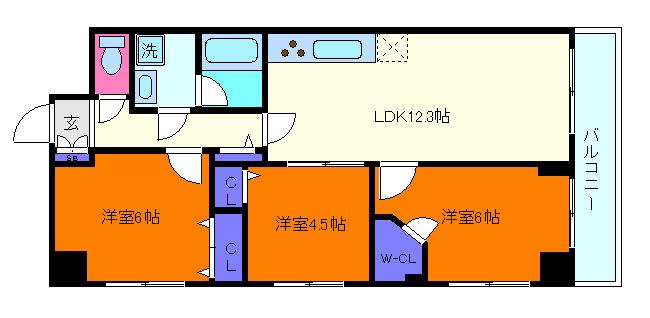 グラン・パレ魚崎  405(3LDK/4階)の間取り写真