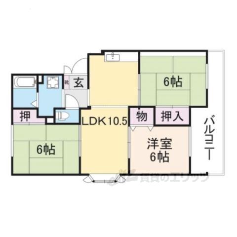 サニーハイツ高台(3LDK/3階)の間取り写真