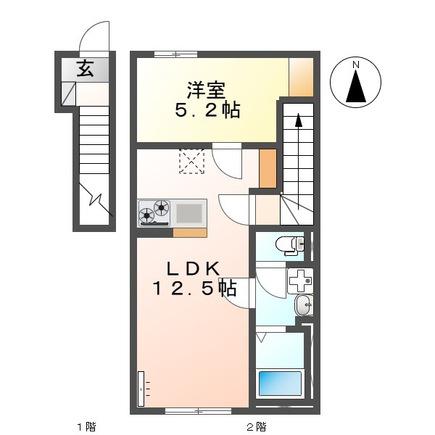 熊本市電健軍線 健軍交番前駅 徒歩65分 2階建 新築(1LDK/2階)の間取り写真