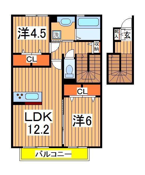 セジュールⅦ(2LDK/2階)の間取り写真