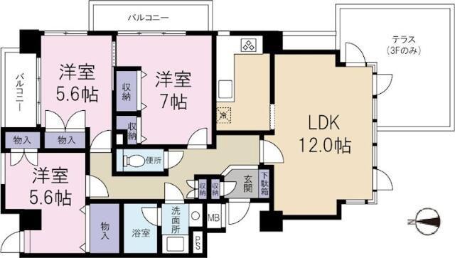 グレースコート(3LDK/4階)の間取り写真