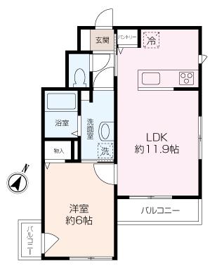 グランディール OGI(1LDK/2階)の間取り写真