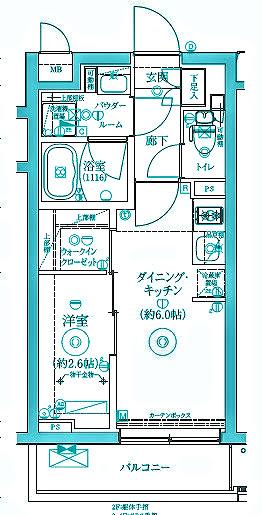 リルシア三軒茶屋(1DK/1階)の間取り写真