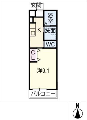 グランバニア弥富(1K/1階)の間取り写真