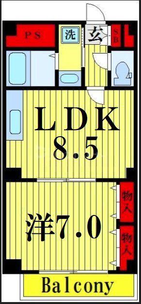 メゾンピオニー大師前(1DK/7階)の間取り写真