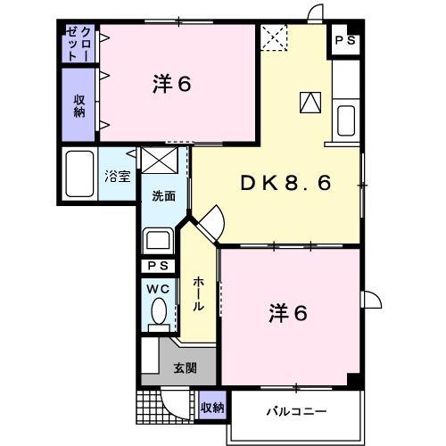 フロール(2DK/1階)の間取り写真
