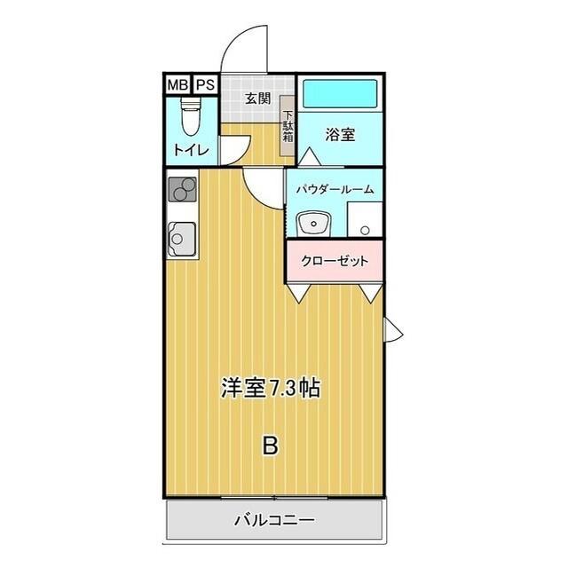 グランビューII(ワンルーム/1階)の間取り写真