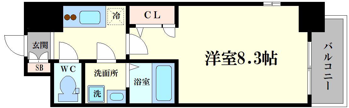 エスリードレジデンス弁天町グランデ(1K/9階)の間取り写真