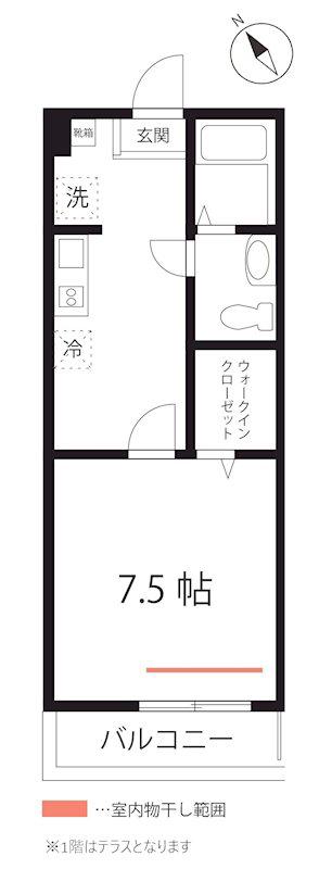 クワイエット クラブ ハウス 片倉町(1K/1階)の間取り写真
