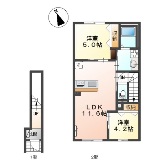 グランデ弐番館(2LDK/2階)の間取り写真