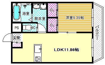RZ VILLAGE N棟(1LDK/1階)の間取り写真