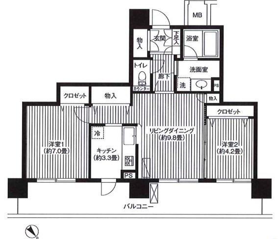 グランピラー高井戸(2LDK/10階)の間取り写真