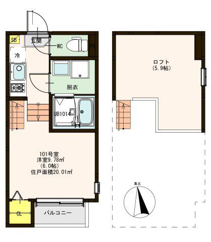 アンバーコート原町(1K/1階)の間取り写真