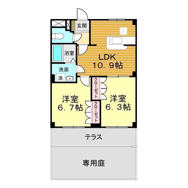 ヴァンベールK(2LDK/1階)の間取り写真
