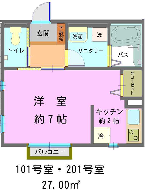 CATEDRAL(ワンルーム/1階)の間取り写真
