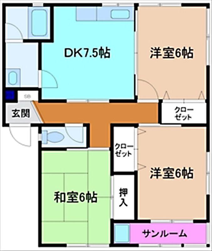 ファミリーハイツ21 A棟(3DK/1階)の間取り写真