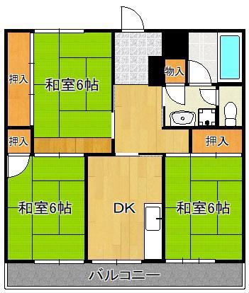 三ツ矢クレッシェンド北方(3DK/3階)の間取り写真