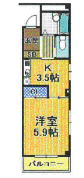ハニーパーク(1DK/2階)の間取り写真
