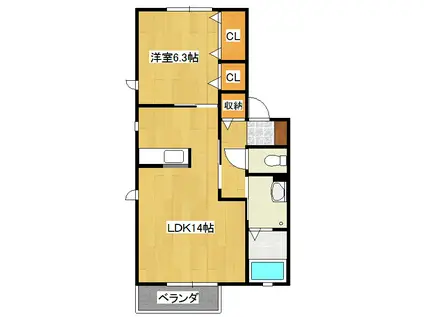 クレール宮前(1LDK/2階)の間取り写真