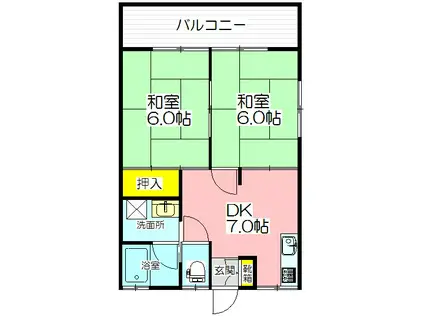 クレセントユタカ(2DK/2階)の間取り写真