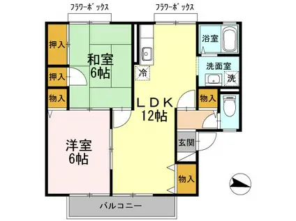 コンフォート三松B棟(2LDK/1階)の間取り写真