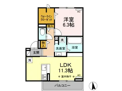 LUXA A棟(1LDK/3階)の間取り写真