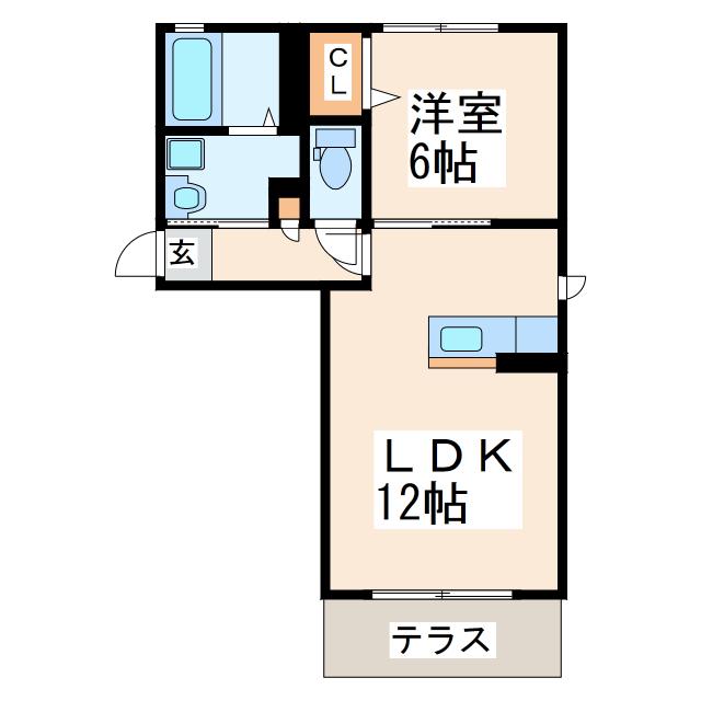 ボヌール水前寺 (1LDK/1階)の間取り写真