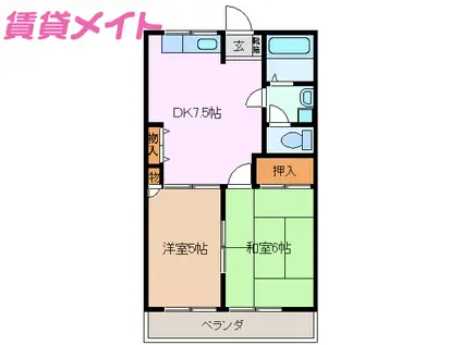 エバーハイツ(2DK/1階)の間取り写真
