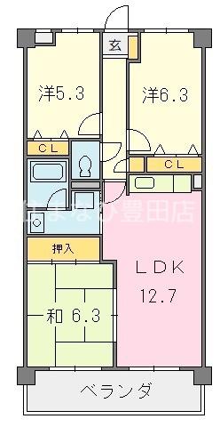 アヴニ-ル小坂(3LDK/1階)の間取り写真