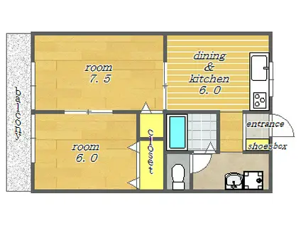 上信電鉄 上州七日市駅 徒歩1分 3階建 築28年(2DK/3階)の間取り写真