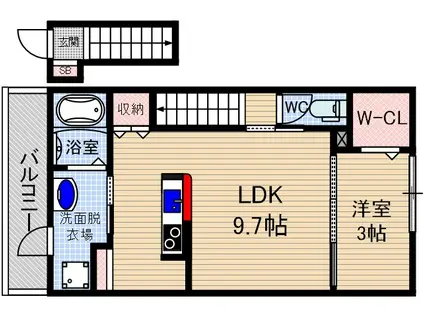 アヴァロン富田(1LDK/2階)の間取り写真