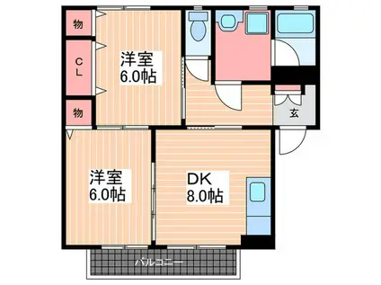 レジオンドヌール南栄(2DK/1階)の間取り写真