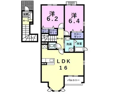 ソレイユルヴァン(2LDK/2階)の間取り写真