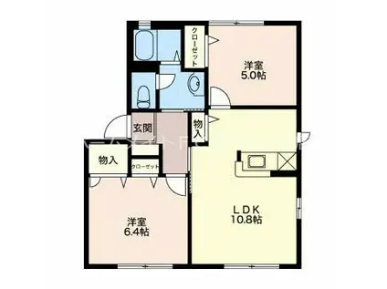 フレグランスOKINO B(2LDK/1階)の間取り写真