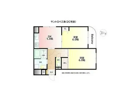 サントロペ三条(2DK/2階)の間取り写真