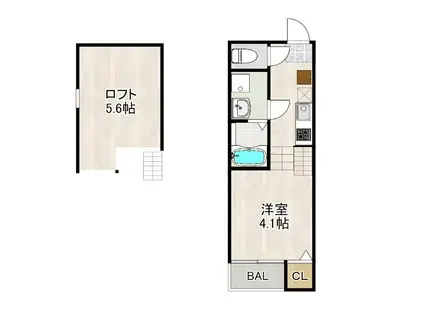 ハーモニーテラス荒中町II(1K/2階)の間取り写真