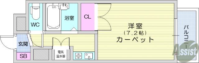 ロイヤルヒルズ富沢Ⅲ(1K/3階)の間取り写真