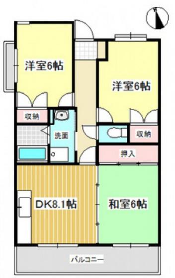 オーヂ八幡東(3DK/3階)の間取り写真