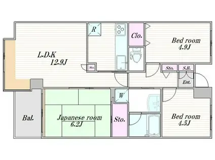 ハイツ面影橋(3LDK/2階)の間取り写真