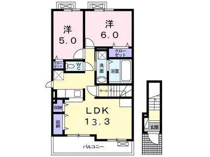 クレアII(2LDK/2階)の間取り写真