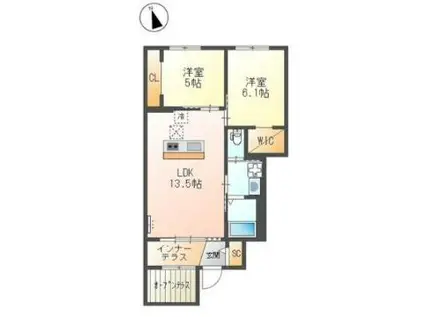 クラティポ新涯(2LDK/1階)の間取り写真