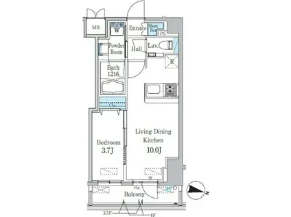 スタイリオ渋谷南平台(1LDK/2階)の間取り写真
